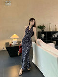French Vintage V-Necked Blue Broken Flower Dress Women's Summer 2026 New Spice Girls Hanging Sleeveless Dress