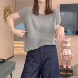 Large-Size Women's Loose Thin Knitted Shirt Short-Sleeved T-Shirt 2025 Summer New Fat Mm Thin Belly Top