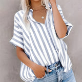 Dili 2025 Spring/Summer Leisure Commuter Print Striped Collider Short Sleeves R-Shirt Shirt Women's Clothing