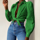 Dili Casual Holiday Fashion Hollow Long Sleeve Open Shirt Women's Clothing 2025 Autumn And Winter