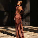 New Women's Clothing In The Autumn Of 2025, Pure-Color Long-Sleeved High-Collar Temperament Folds And Back Dresses