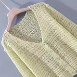White Hollow Knitted Cardigan Girl Thin Long-Sleeved Ice Silk Shawl With Sling Skirt Air-Conditioning Shirt Summer
