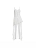 French Lotus Edge Irregular Sling Dress Fairy Spring Temperament Pure Wind Seaside Beach Skirt