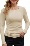 2025 Women's Women's New Ribs Cotton Fabric Base Round Neck Solid Long-Sleeved T-Shirt