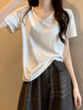 Pure U-Necked White Short-Sleeved T-Shirt Women's Summer 2025 New Design Feel Korean Version Of Loose Solid Color Top