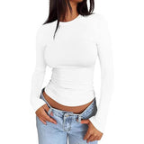 2025 Ms. New Autumn Leisure Body Collar Sexy Pure Color Long-Sleeved Top