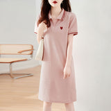 Polo Collar Dress Short-Sleeved Women 2025 Summer New Casual Sports Dress Korean Version Of Loose Medium And Long T-Shirt Dress