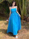 French Blue Sling Dress Seaside Holiday Dress High Quality Waist Big Skirt Beach Dress Summer