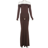 Women's Clothing 2025 Winter New Fashion Temperament Word Shoulder Long-Sleeved Wrinkles Body-Body-To-Sting Dress Dress Woman