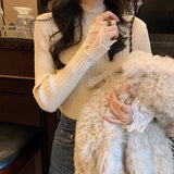 Lace Lace Knitted Sweater Women's Autumn And Winter 2025 New Small Fragrant Wind Stacked Half-High Collar Bottom Top