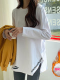 Pure Cotton Long-Sleeved T-Shirts In The Long Spring And Autumn Coat Wearing A Bottom Shirt White Open Fork Loose Large Code