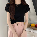Summer Slim Slim Slim Beautiful Little Shirt High Waist Babes Short Tight Body Girl Shoulder Cotton Short-Sleeved T-Shirt