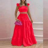 2025 Summer New Temperament Sexy Bare Back Solid Color Slings Two Sets Of Long Dress Dress Dress