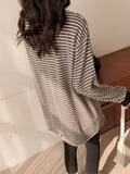 Pure Cotton Large Striped Long-Sleeved T-Shirt Women's Bottoming Shirt In Autumn And Winter With A Long Blouse Loose Belly Cover