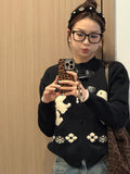 Sweet Cute Rabbit Round-Neck Sweater Girl Spring And Autumn New Lazy Wind Loose Horn Buckle Buckle Shirt Top Winter