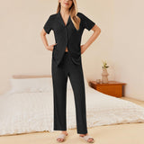 Autumn And Winter Ladies Homewear Suit Short Sleeve Trousers Jersey Flipping Pajamas Set