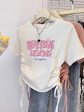 Pure Cotton T-Shirt Women's Short Sleeves To Repair Short Sweet Summer 2025 New Drawstring Collar Top