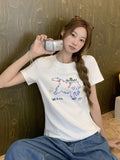 Korean Cute Cat Embroidery Design Feeling Short-Sleeved T-Shirt Women 2026 Summer New Loose Thin Lazi Blouse