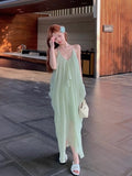 Sanya Seaside Photo Fairy Skirt Atmosphere Feel Dopamine Island Wearing A Beach Dress Bare Back Hanging Neck Dress