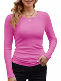 2025 Women's Women's New Ribs Cotton Fabric Base Round Neck Solid Long-Sleeved T-Shirt