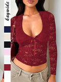 Dija Y2K Hottie Style Sexy Long-Sleeved T-Shirt Lace Women's Clothing 2025 Autumn And Winter