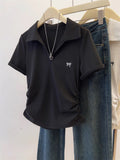 Large-Size Front-Shouldered Cotton Short-Sleeved T-Shirt For Women's New School Style POLO In Summer 2025