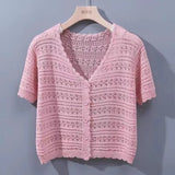 White Hollow Knitted Cardigan Girl Thin Long-Sleeved Ice Silk Shawl With Sling Skirt Air-Conditioning Shirt Summer