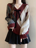 Wine Red Ringge Sweater Women 2025 Autumn And Winter New Fat Mm Lace V-Neck Knitted Cotton Dress Retro Maillard Top