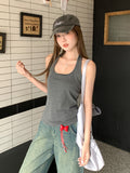 Korean Sweet Spicy Wind Hanging Neck Pinstripe U Tie Sling Vest Women Summer Slimming High-End Feel Beautiful Top