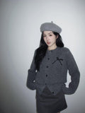 Korean Bow Gray Sweater Coat Women's Autumn And Winter 2025 Autumn New Loose Lazy Knitted Shirt Top