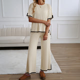 Dili Fashion Women's Clothing 2025 Autumn And Winter Temperament Casual Trousers Short-Sleeved Knitted Suit Woman