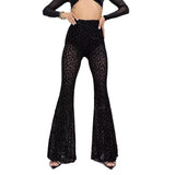 Women's Explosive Sexy Mesh Yarn Velvet High-Rise Legs Long Micro-Rac Casual Trousers