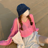 Loose Large-Size Summer Thin Outer V-Neck Sunscreen Shirt T-Shirt T-Shirt Hooded T-Shirt Hooded Hooded Hooded Hooded Hooded Girl