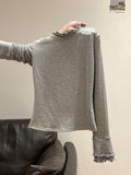 Half-High Collar Long-Sleeved T-Shirt Women In The New Autumn And Winter Of The Korean Autumn And Winter To Wear The Bottom Of The Wooden Ear To Wear Thicker And Repair Coat