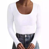 2025 New Women's T-Shirt Basic Thread Round Neck Long Sleeve Sexy Bodyd Woman Top T
