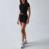 Dili Yoga Sports Wind Solid Color Short Sleeves With Shorts Set Women's 2025 Spring/Summer