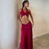 Women's Clothing 2025 Spring And Summer New Sexy Umbilical Folded Neck Top Fashion Temperament Skirt Dress Suit Woman