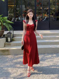 Purely Sexual Strap Design Feel Waist Sling Dress Women Summer White Slimy Body Shape Long Dress