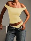 Exploding Thread Repair Y2K Sexy Hot Girl With A Short Shoulder Pure T-Shirt Top Girl