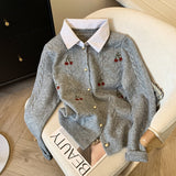 Special Counter Withdraws The Standard-Cut Fake Two-Piece Shirt-Collar Sweater Coat Women's Autumn And Winter New College Soft-Creating Knitted Open Shirt