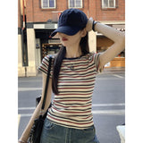 Pure Cotton T-Shirt Women's Short Sleeves To Repair Short Sweet Summer 2025 New Drawstring Collar Top