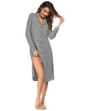 Women's Homewear Pajamas Long Sleeve Striped Printed Clam Jacket Shirts Home Dresses Women