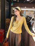 Pure Lust Wind Thin Slim Long-Sleeved T-Shirt Early Autumn Fashion Tying With Large Neckline Close Thin Inside Cloth