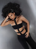 New Solid Color Trend Hollow Body Hanging Neck Elastic Trousers Jumpsuit Woman