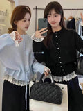 Korean Wearing Lace Lace Lace Lace Lace Lace Knitted Cardigan Women's Spring 2025 New Ocean Collar Knitted Shirt