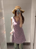 French Tea Break V Collar Purple Floral Vest Dress Women's Summer New Temperament Sleeveless A Word Holiday Skirt
