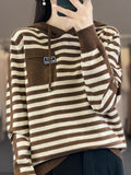Autumn And Winter Striped Hooded Bottom Knitted Women's Coat Sweater Loose Fashion Hoodie Jersey