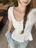 Pure-Want-Style Bow Tie With Short-Sleeved T-Shirt Women's Summer New French Age Reduction Waist Repair Short Top