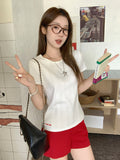 Round Neck Flower Gray Short-Sleeved Women Summer New Jahua Texture T-Shirt Niche Unique Letter Embroidery On The Shoulder Coat
