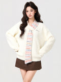 White Design Around The Neck Splicing Stuping Head Sweater 2026 Autumn And Winter New V Collar Thicker Can Wear Coat